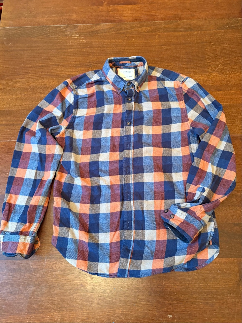 Ricky Singh Denim & Flower Men's Plaid Button-Down Shirt Size Medium